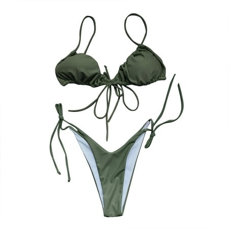 Xuapaodt INC Push up Padded Women S Two Piece High Cut Sets Tie Side Thong Swimsuit Tie String Sexy Triangle Bikini G L