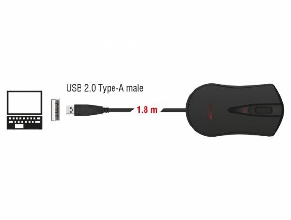 DeLOCK - Maus - Rechts- Und Linkshändig - Optisch - 4 Tasten - Kabelgebunden - USB - Schwarz, Rot - Einzelhandel (12531)