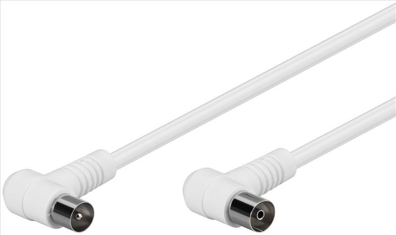 5er Pack Antennen Winkel Anschlusskabel, 100 % Geschirmt, WeiB, 2.5 M - Koax-Stecker 90° > Koax-Buch