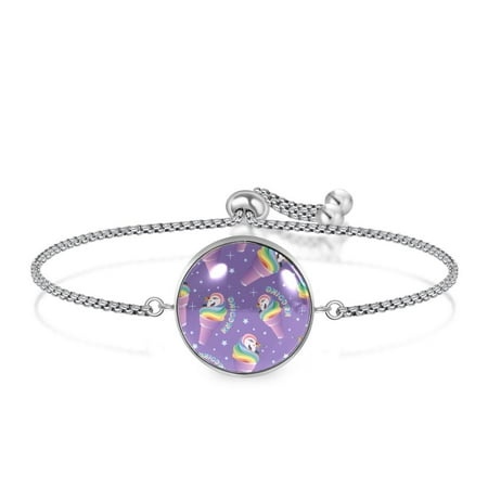 OWNMEMORY Rainbow Unicorn Ice Cream Purple Premium Stainless Steel Pattern Adjustable Bracelet with Unique Patterns - Stylish Jewelry for Men and Wome