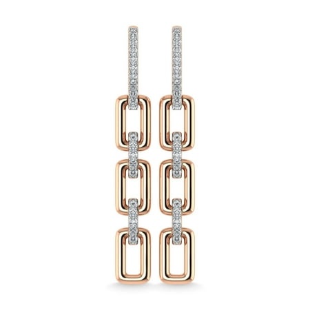 Diamond 1/6 Ct.Tw. Dangles Earrings in 10K Rose Gold  Embellished with 40 Round Natural Diamond and G-h Color  I1 Clarity  Shared Prong Setting  a Tre