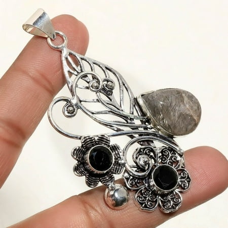Black Rutile Black Spinel Gemstone Handmade Ethnic Pendant Jewelry 2.5  SA 4888