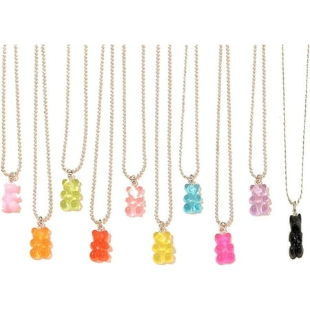 10 Pcs Colorful Resin Gummy Bear Pendant Necklace Cute Transparent Rainbow Candy Color Bear Chain Necklaces Accessories Lovely Twinkling Animal Punk P