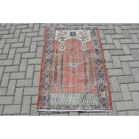 Vintage Rug  Small Rug  Turkish Rug  Antique Carpet  32x50 Inches Red Rug  Handwoven Gift Rug  Tribal Little Rug  9318