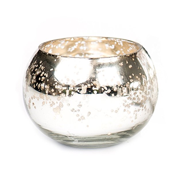 6051 Antique Silver Glass Bowl Tea Light Holder - Set of 6