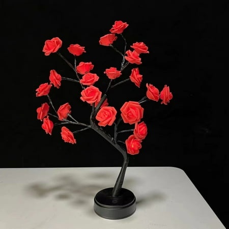 LOOPSUN Valentines Day Savings Clearance 2024! Rose Flower Table Tree Light 24 LEDs Desk Top Bonsai Lighted Tree Battery Operated USB Plug Powered Tre