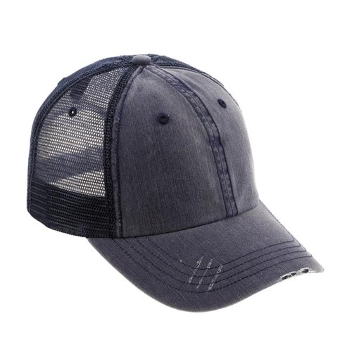 6990-Navy-ALL Herringbone Cotton Twill Trucker Cap, Navy - All