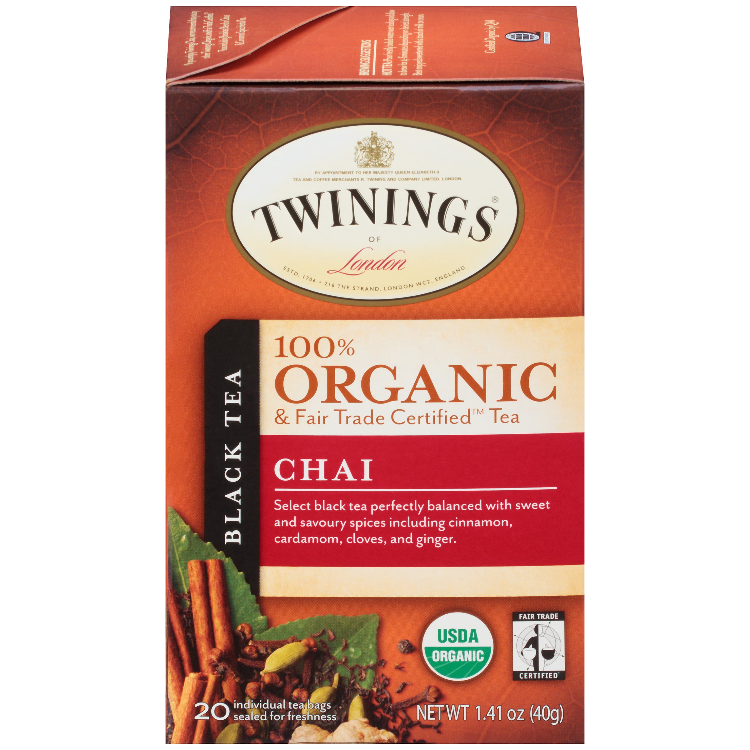 Twinings 100% Organic Black Tea Chai -- 20 Tea Bags