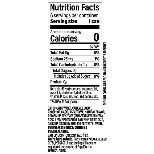 Pepsi Zero Sugar Cola Soda Pop, 7.5oz Mini Cans (6 Pack) thumbnail