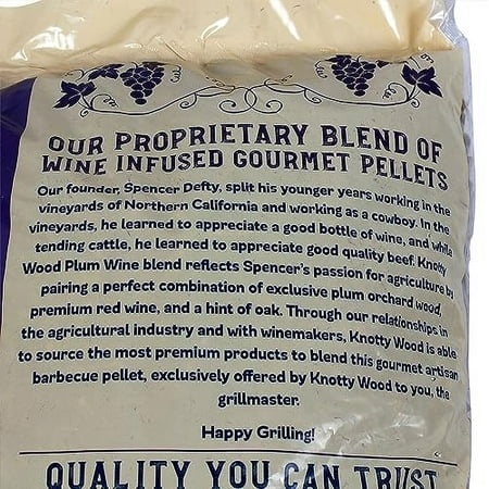 Knotty Wood Plum Cabernet Wine Blend 100% Natural Barbecue Cooking Pellets Natural Ingredients No Fillers Oils or Additivies Sweet Smoke 20lb Bag