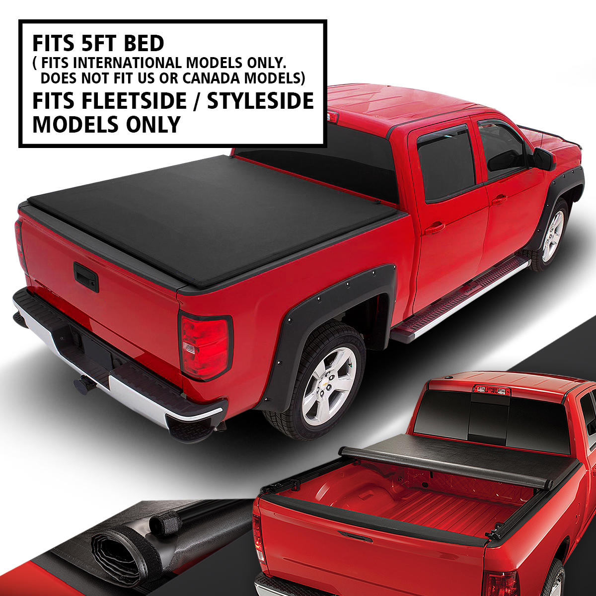DNA Motoring TTC-RU-011 for 2005 to 2017 Ford Ranger Fleetside 5Ft Short Bed Soft Roll -up Tonneau Cover Assembly 06 07 08 09 10 11 12 13 14 15 16