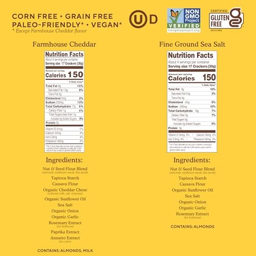 Simple Mills Almond Flour Crackers, Variety Pack (Fine Ground Sea Salt, Rosemary & Sea Salt, Farmhouse Cheddar, and Sun-Dried Tomato & Basil) - Gluten thumbnail
