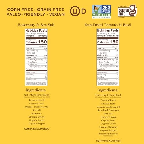 Simple Mills Almond Flour Crackers, Variety Pack (Fine Ground Sea Salt, Rosemary & Sea Salt, Farmhouse Cheddar, and Sun-Dried Tomato & Basil) - Gluten thumbnail