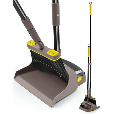 jehonn broom and dustpan combo for home with long handle brown yellow