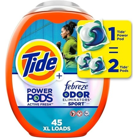 Tide Power Pods Laundry Detergent Pacs with Febreze Sport  45 Count  Febreze Freshness with Sport Odor Defense