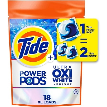 Tide Power PODS Plus Ultra OXI White and Bright Laundry Detergent  Advanced Stain Removal and Whitening Power  18 Count