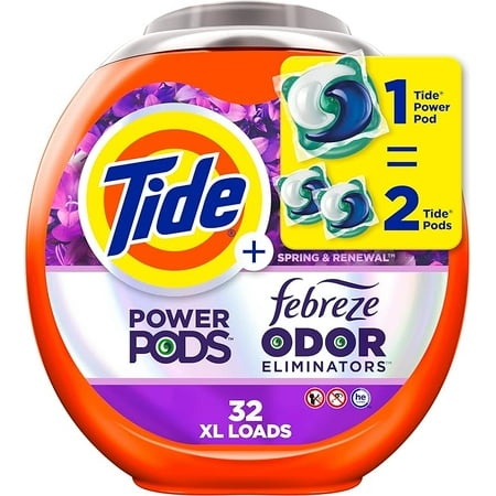 Tide Power Pods Laundry Detergent Pacs with Febreze 32 Count Spring & Renewal Scent Febreze Freshness with Odor Eliminators