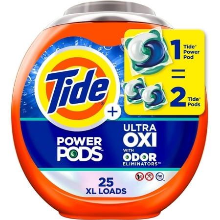 Tide Ultra OXI Power PODS with Odor Eliminators Laundry Detergent Pacs  25 Count  for Visible and Invisible Dirt
