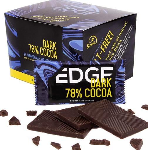 Edge Keto Friendly 78% Dark Chocolate Bars, Snack Size Mini Bars ? (24) Individually Wrapped 10g Bars | Sugar Free, Stevia Sweetened, Low Carb, Vegan, All Natural And No GMO Ingredients!