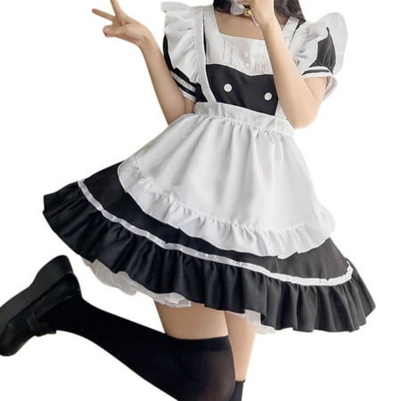 GDREDA Sun Dresses for Women Casual Women S Fashion Maid Outfit Cute Maid Outfit Dress Set Black XXXXL