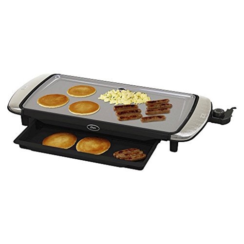 Oster DuraCeramic 200 Sq. in. Black Titanium Electric Griddle with Warming Tray