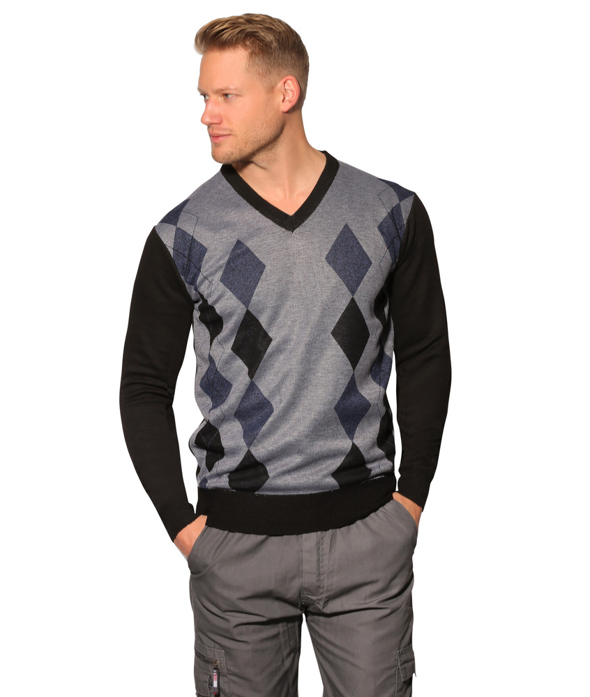(Black, M) Argyle/Diamond Print Jumpers