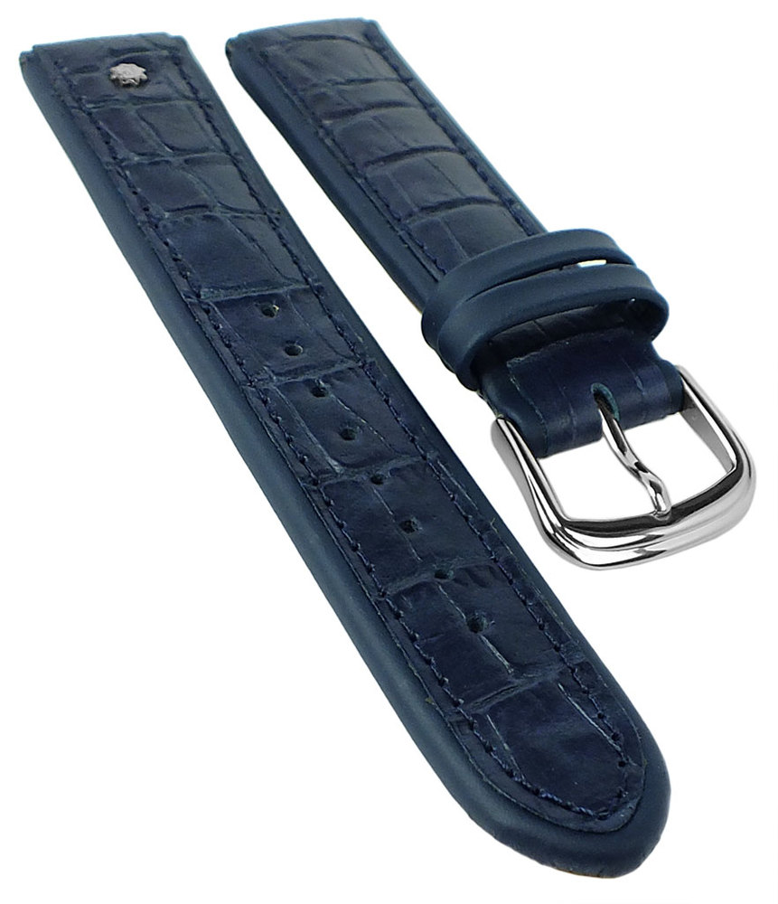 Junghans Ersatzband Uhrenarmband 21mm Leder Blau Mit Emblem Mit Krokoprägung 030/4962