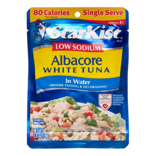 StarKist Low Sodium Albacore White Tuna in Water, Single Serve, 2.6 Oz (Pack of 24)