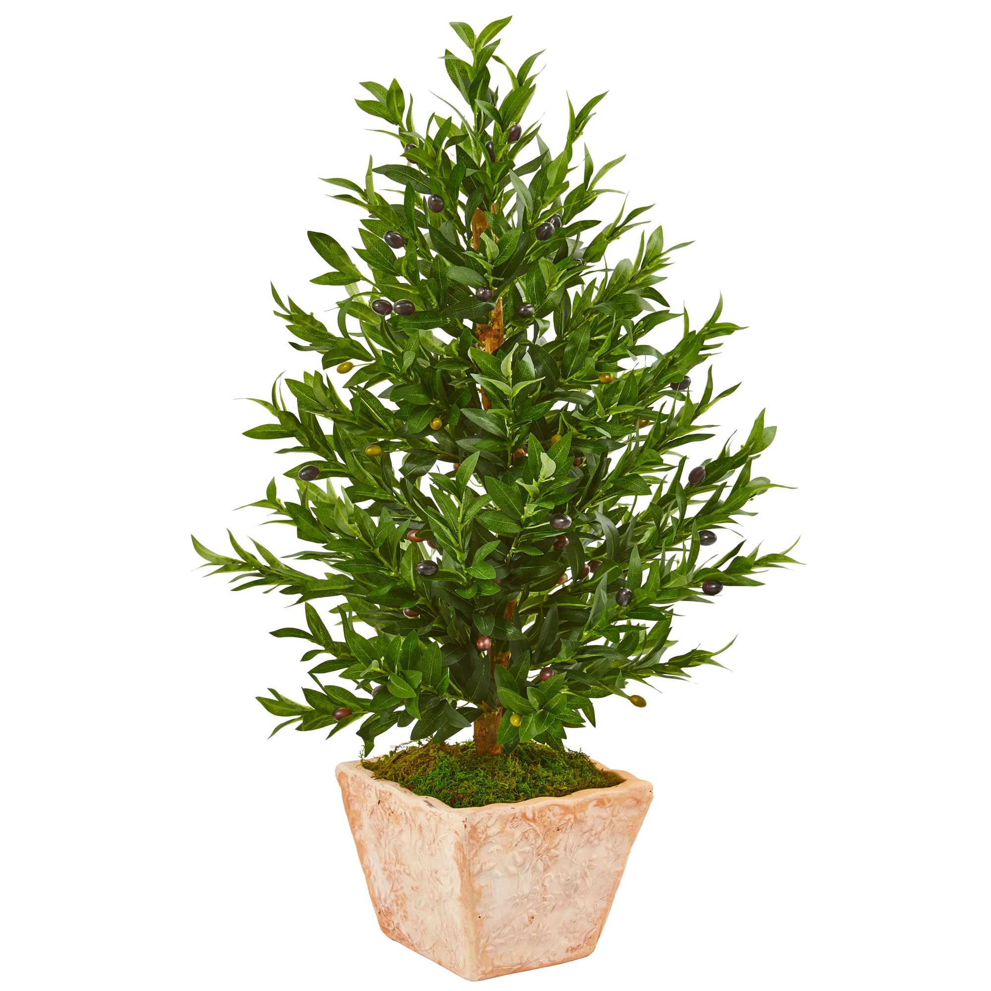 Nearly Natural 35in. Olive Cone Topiary Artificial Tree in Terra Cotta Planter UV Resistant (Indoor/Outdoor)  Green