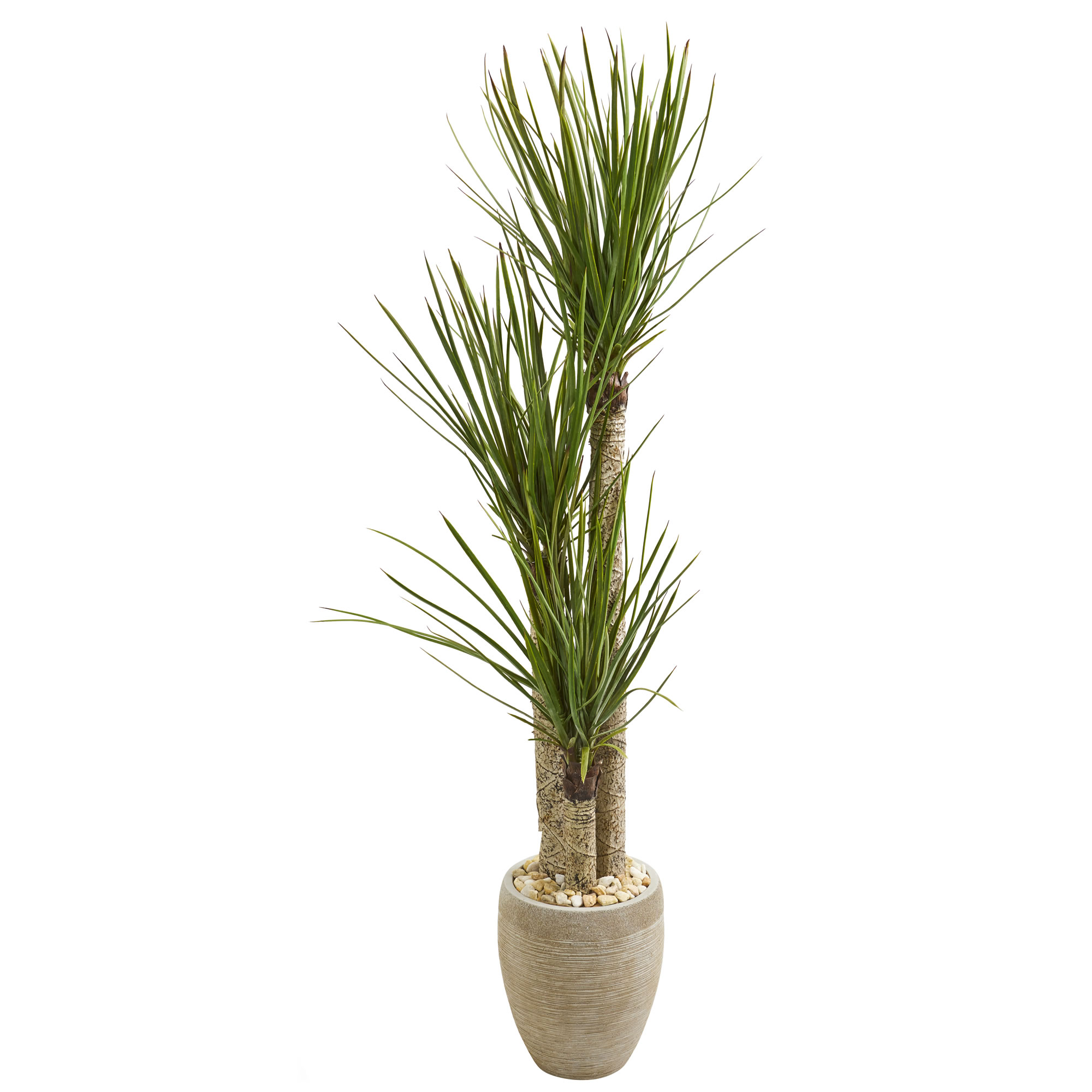 Nearly Natural 64in. Yucca Artificial Tree in Sand Colored Planter  Green