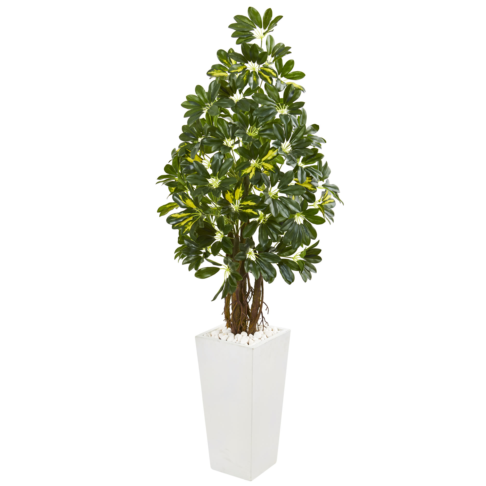Nearly Natural 5-Ft. Schefflera Artificial Tree in White Tower Planter