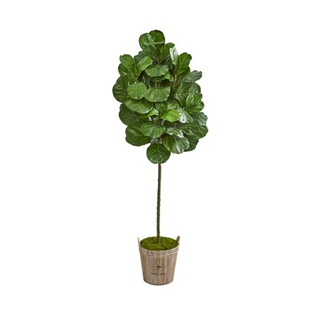 Nearly Natural 6.5ft. Fiddle Leaf Artificial Tree in Farmhouse Planter, Green