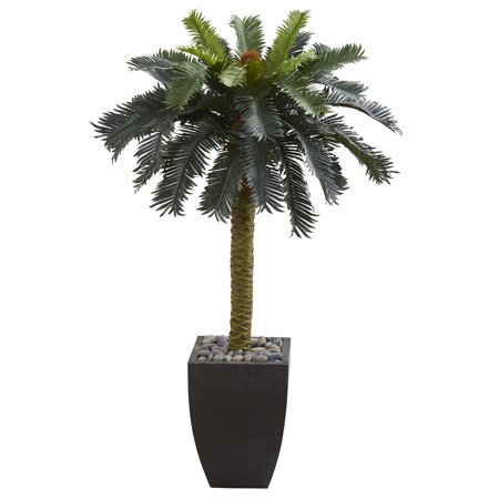 Nearly Natural 4.5  Sago Artificial Palm Tree in Black Planter  Green
