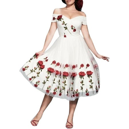 EHQJNJ Spring Maxi Dresses for Women 2024 Bodycon New Spring/Summer Hot Party Dress Embroidered Rose Lace Mesh Dress Spring Dresses for Women 2024 Tre