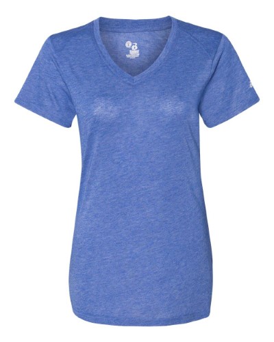 Badger 4962 Women's Triblend Performance V-Neck T-Shirt - Royal Heather - M