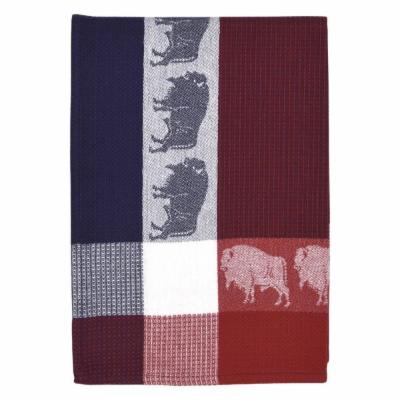 100% Cotton Red Blue and White 18x28 Dish Towel, Set of 6, Buffalo Navy