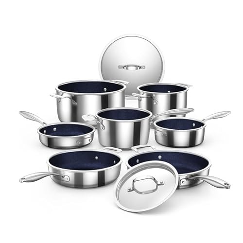 Nuwave Pro-Smart 9pc Stainless Steel Cookware Set, Healthy Duralon Blue Non-Stick Ceramic Coating, Heavy-Duty Tri-Ply Construction, Ergonomic Stay-Coo