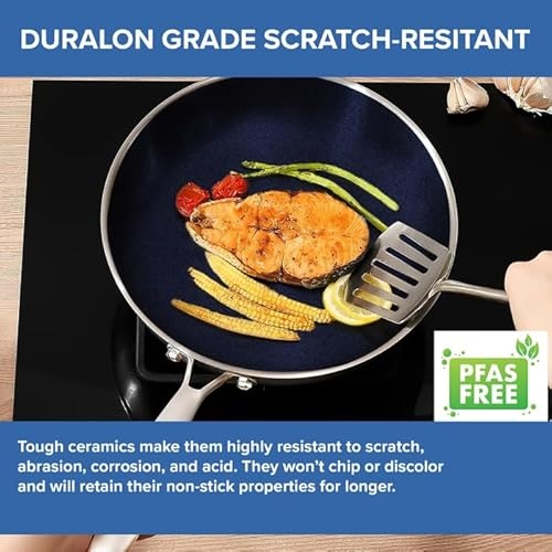 Nuwave Pro-Smart 9pc Stainless Steel Cookware Set, Healthy Duralon Blue Non-Stick Ceramic Coating, Heavy-Duty Tri-Ply Construction, Ergonomic Stay-Coo thumbnail