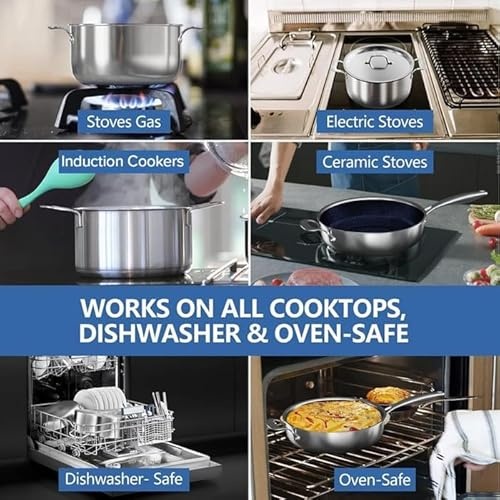 Nuwave Pro-Smart 9pc Stainless Steel Cookware Set, Healthy Duralon Blue Non-Stick Ceramic Coating, Heavy-Duty Tri-Ply Construction, Ergonomic Stay-Coo thumbnail