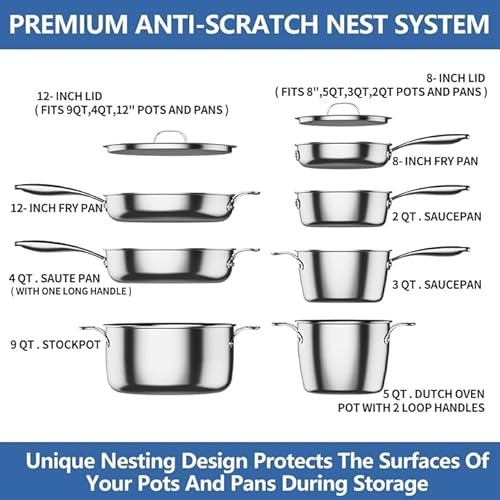 Nuwave Pro-Smart 9pc Stainless Steel Cookware Set, Healthy Duralon Blue Non-Stick Ceramic Coating, Heavy-Duty Tri-Ply Construction, Ergonomic Stay-Coo thumbnail