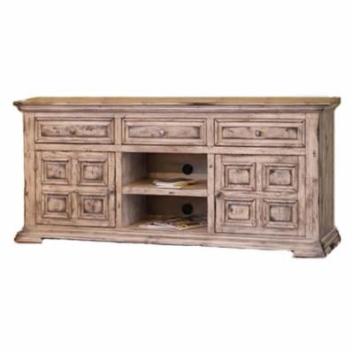 Rustic Nathaniel White Old Linen and Terra Brown TV Stand, White, 72