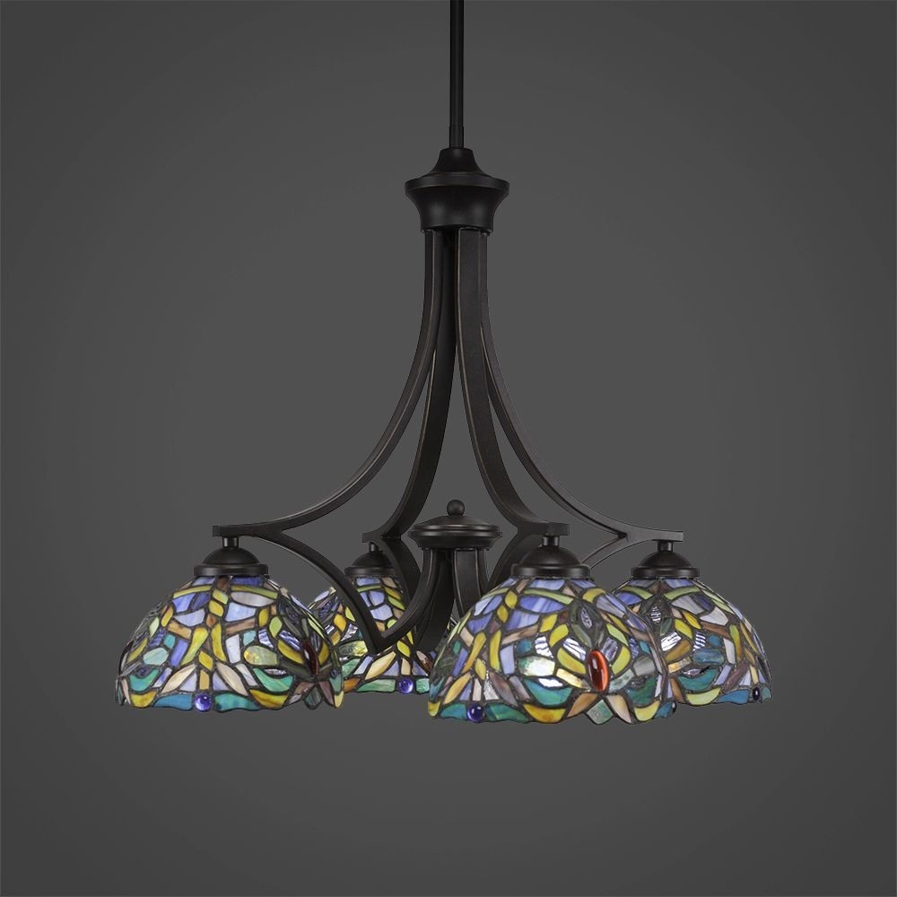 568-DG-9905-Toltec Lighting-Zilo-Four Light Chandelier-20.25 Inches Wide by 19 Inches High Dark Granite Finish with Kaleidoscope Tiffany Glass