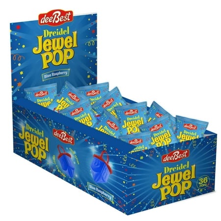Hanukkah Dreidels Jewel Pop Ring Shape Candy - Blue Raspberry 36 Count Individually Wrapped Dreidel - Hanukah Decorations Kosher Candy Party Favor for
