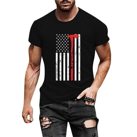 WILLBEST Mens Shirts Men Summer Casual O Neck Flag Printed Short Sleeve Tee Shirt Top Blouse 2292