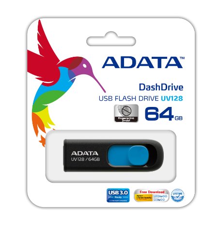 ADATA UV128 USB Flash Drive 64GB USB 3.2 Black and Blue (AUV128-64G-RBE) thumbnail