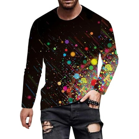 WILLBEST Workout Shirts for Men Mens Summer Fashion Casual Fasten 3D Digital Printing T Shirt Long Sleeve Top 6229