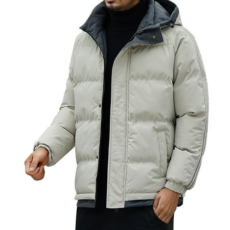 GWAABD Men S Jackets Full-Zip Cotton Quilted Jacket Winter Warm Thicken Puffer Padded Coat with Hooded Outerwear Khaki XXXL