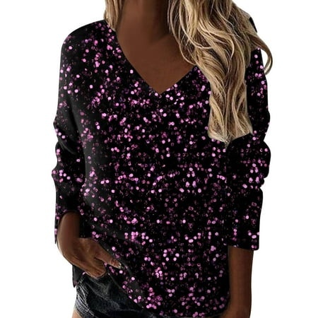 WILLBEST Women Long Sleeve T Shirts Women Fashion Printed Long Sleeve Tops V Neck Tunic Long Sleeve T Shirt 4973