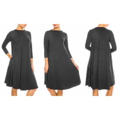 Women's Chi Women's MIDI 3/4 Sleeve Solid a-line Swing Casual/Evening Dress W/ Pockets 3833 Charcoal X-Large (14-16) Grey