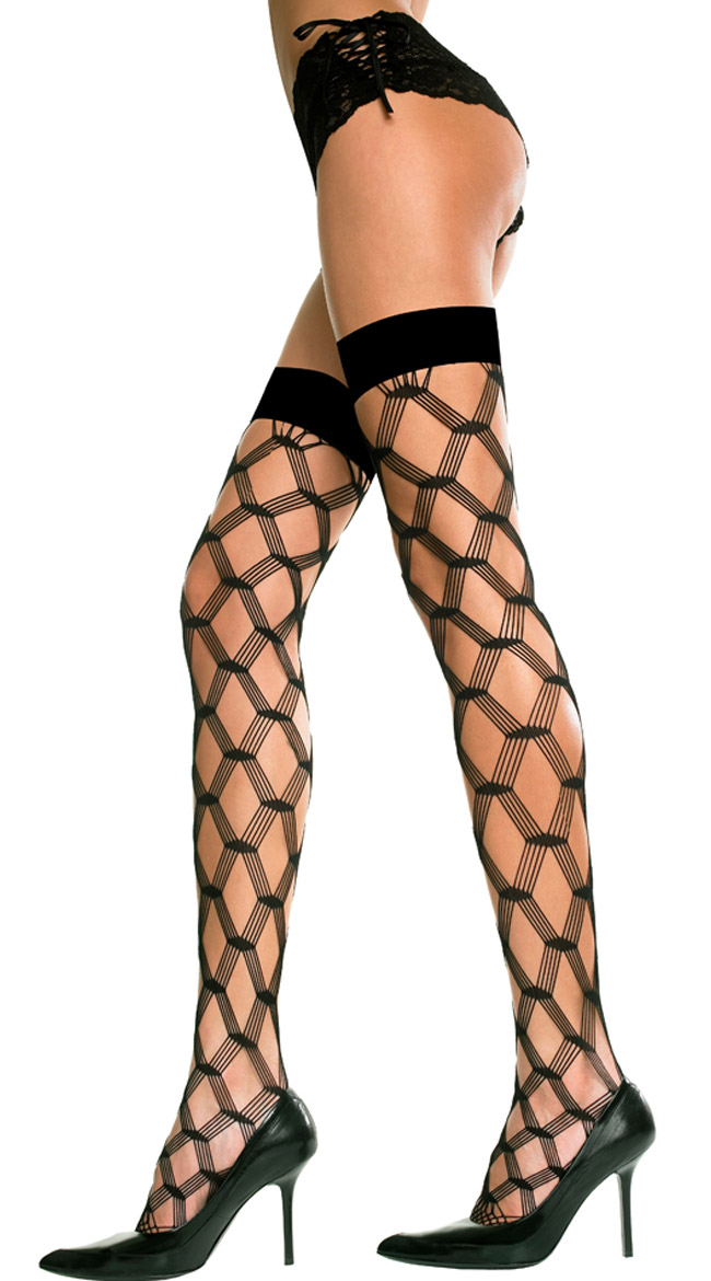 Music Legs Women S Multi Strands Spandex Diamond Net Thigh Hi 4542-BLACK